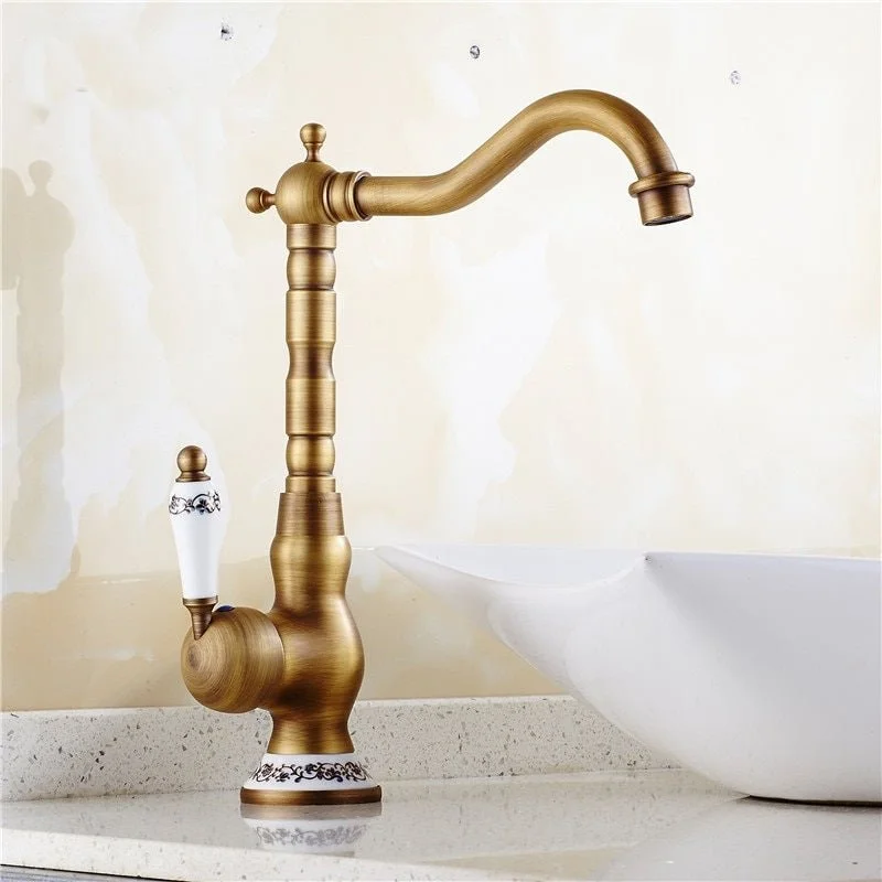 Sink Bathroom Faucet Basin Mixer Tap Antique Brass Ceramics Deck Mounted Retro Porcelain Handle Faucets