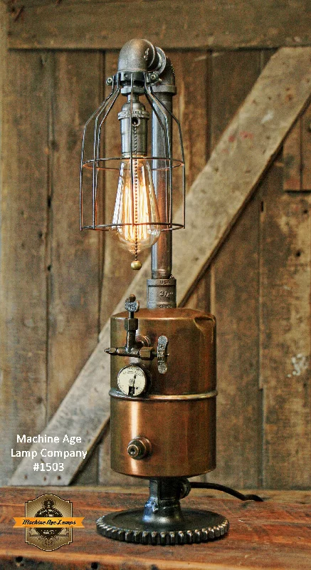 Steampunk Industrial / Brass Fuel Tank / Gas Lighting / Gear / Lamp #1503