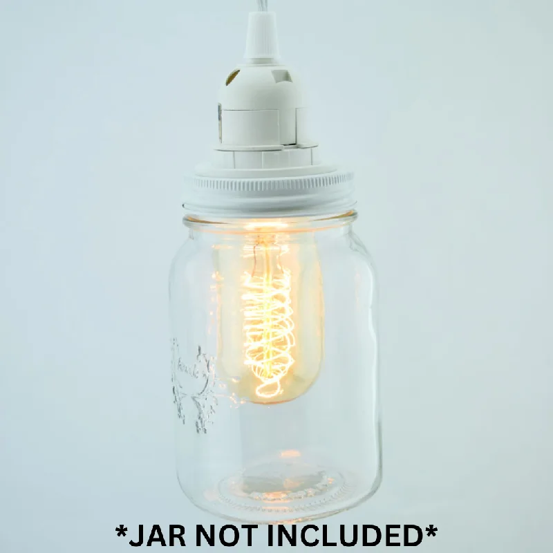 Replaceable filament Edison light bulbsMason Jar Pendant Light Kit, Regular Mouth, White Cord, 15FT