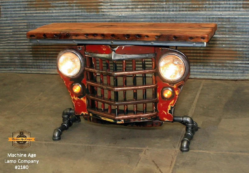 Steampunk Industrial / Original vintage 50's Jeep Willys Grille / Table Sofa Hallway / RED / Table #2180 sold