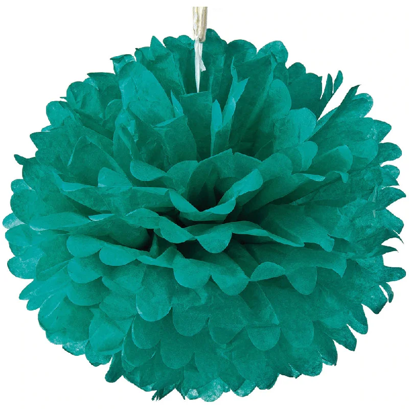 Tissue Paper Pom Pom (15-Inch, Teal Green, Single) - Hanging Paper Flower Ball Decor for Weddings, Bridal and Baby Showers, Nurseries, Parties