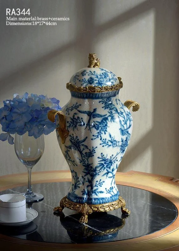 Ormolu Mounted Blue and White Begonia Jar