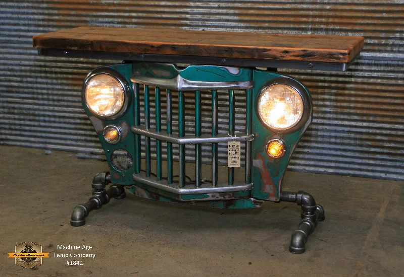 Steampunk Industrial / Original vintage 50's Jeep Willys Grille / Table Sofa Hallway / Green / Table #1842 sold