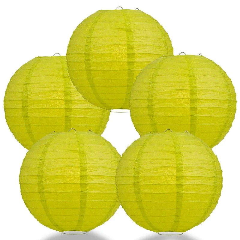 5-PACK 36" Chartreuse Jumbo Round Paper Lantern, Even Ribbing, Chinese Hanging Wedding & Party Decoration