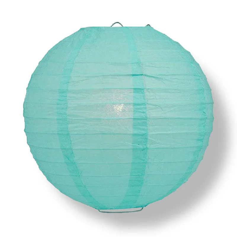 30" Water Blue Jumbo Round Paper Lantern, Parallel Ribbing, Chinese Hanging Wedding & Party Decoration