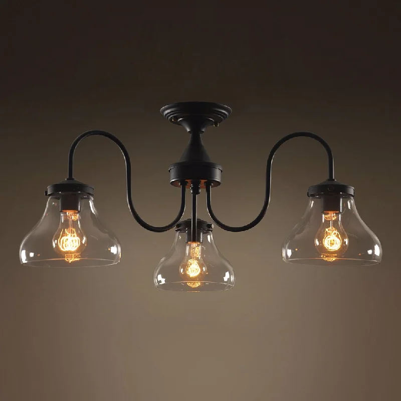 Bell 3 Lights Flush Mount Glass Ceiling Light