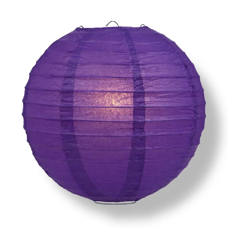 30" Royal Purple Jumbo Round Paper Lantern, Even Ribbing, Chinese Hanging Wedding & Party Decoration