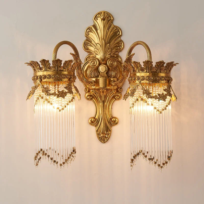 gilt bronze french sconce with crystal lampshades