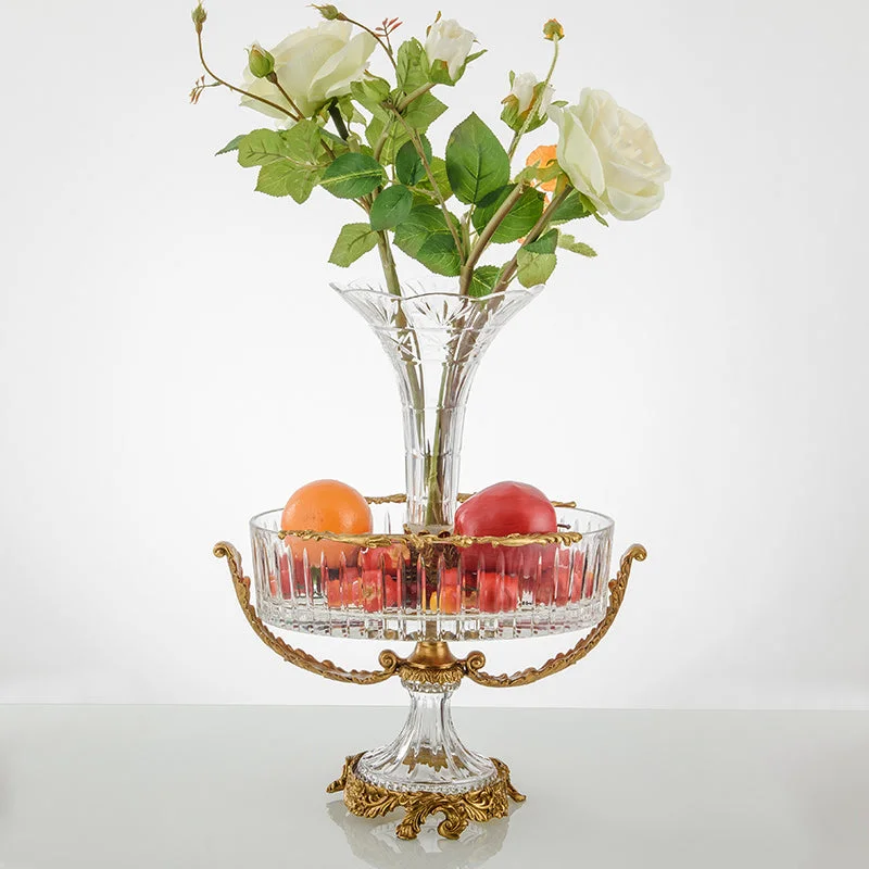 Modern Brass Crystal Flower Vase combines Fruits Bowl