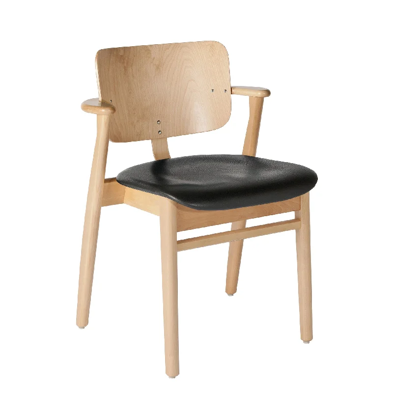 Domus Chair with Upholstered Black Leather Seat by Ilmari Tapiovaara for Artek