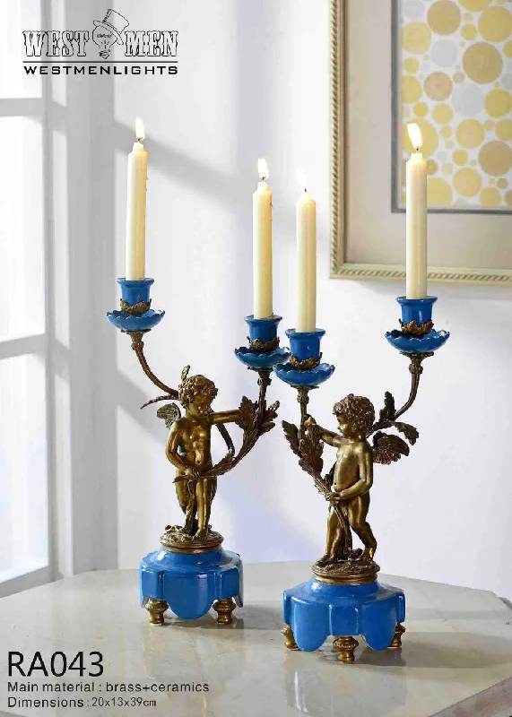 Pair(2 Pieces)Gilt Bronze Angel Porcelain Candelabras