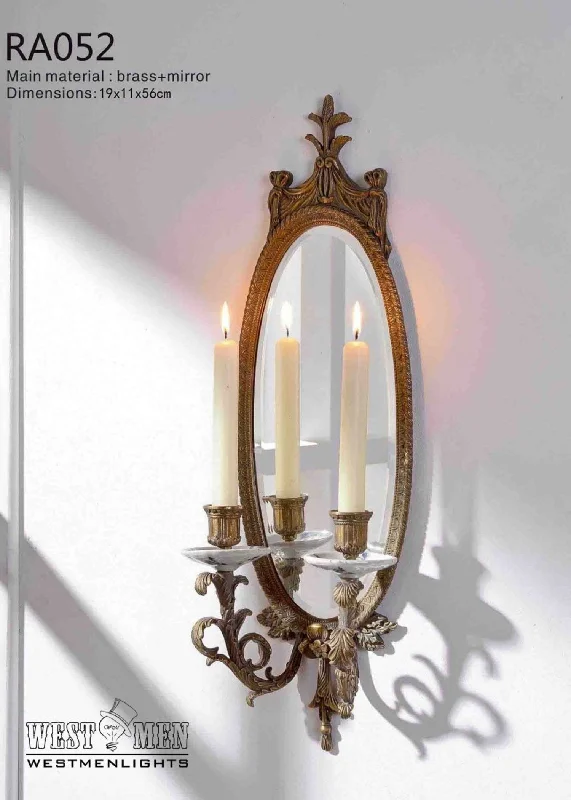 Gilt Brass Ormolu Wall Mirror with Candleholder