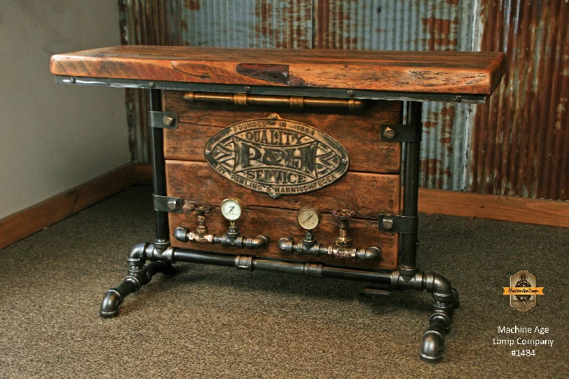 Steampunk Industrial / Barn Wood / Table / Console / Lighted #1484