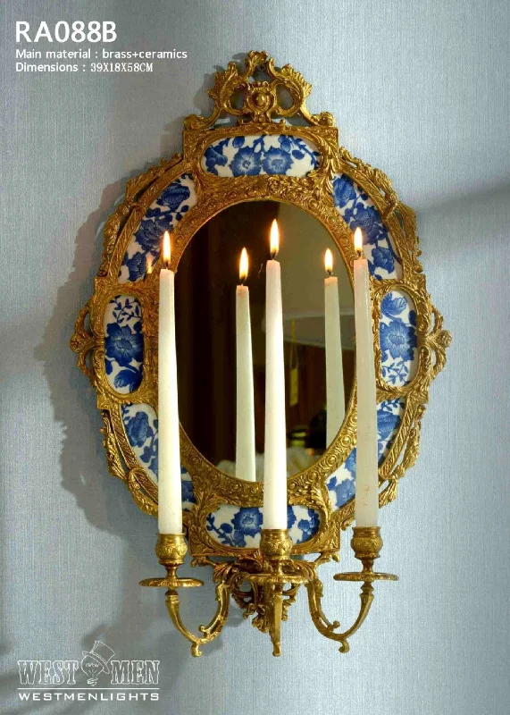 Gilt Brass Ormolu Wall Mirror with Candle Holder