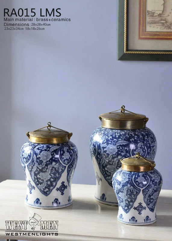 Gilt Brass Cover Porcelain Round Ginger Jar