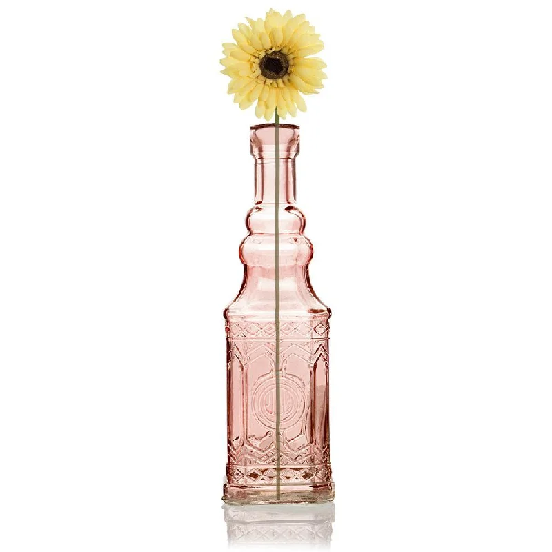 6.5" Ella Pink Vintage Glass Bottle with Cork - DIY Wedding Flower Bud Vases