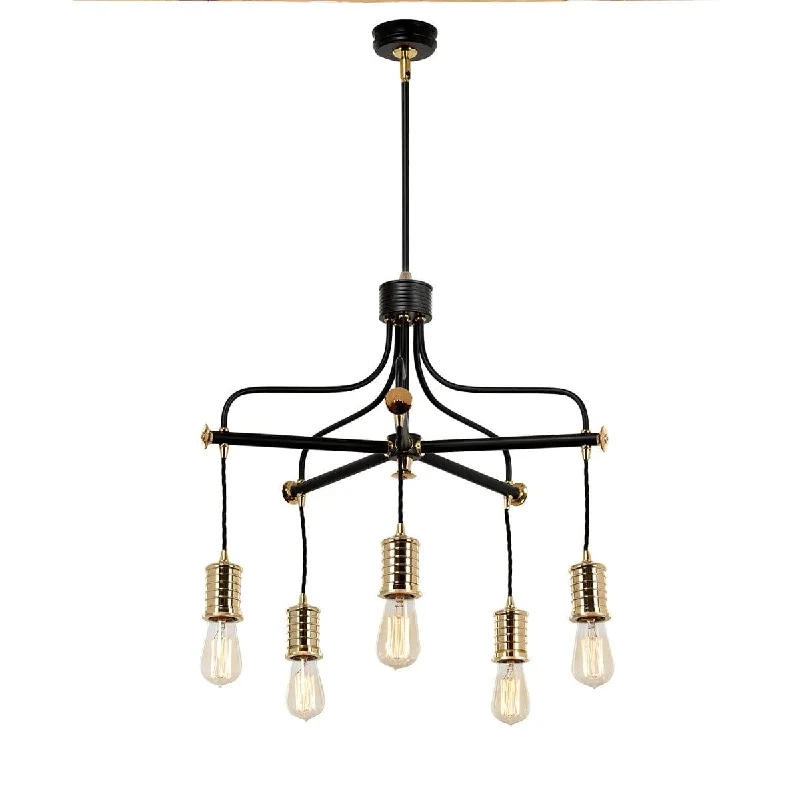 Douille 5 Light Black & Polished Brass Chandelier - Elstead