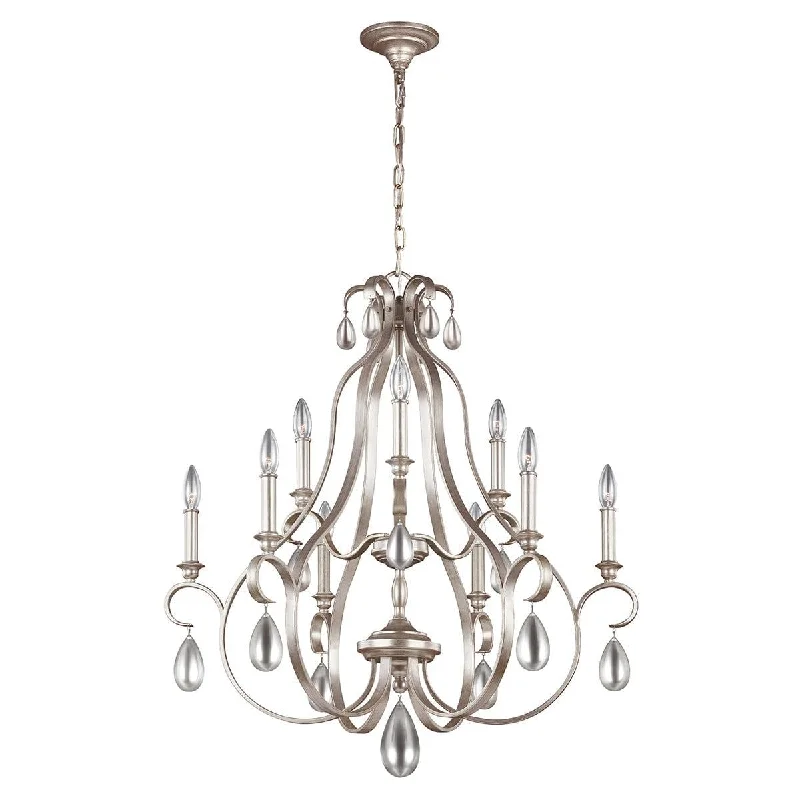 Feiss DeWitt 9 Light Chandelier Ceiling Light - Sunrise Silver