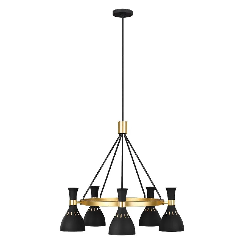 Feiss Joan 5 Light Black & Brass Chandelier Ceiling Light