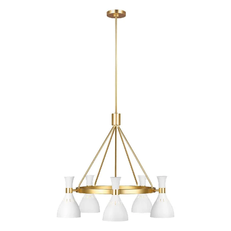 Feiss Joan 5 Light Chandelier - Matte White & Brass