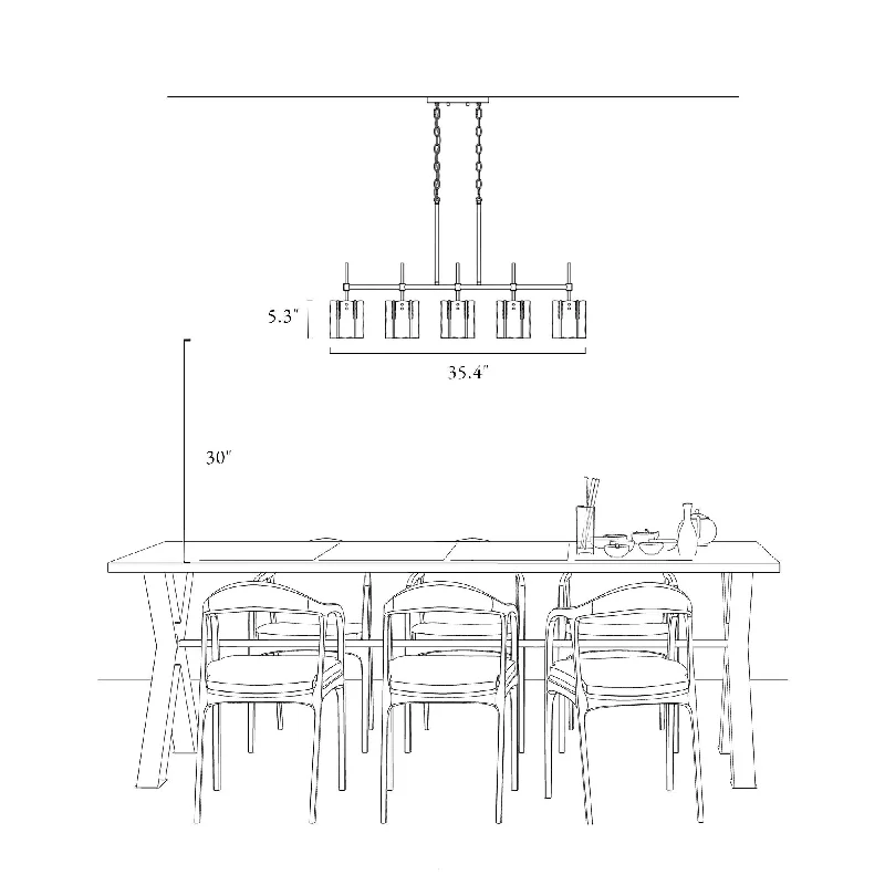 Kasy Modern 5-Light Linear Chandelier Textured Glass Unique Design Kitchen Island Lights for Dining Room