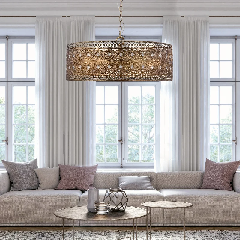 River of Goods Bryar Brass and Crystal 23.5"W 3-Light Chandelier - 23.5" x 23.5" x 61.5"