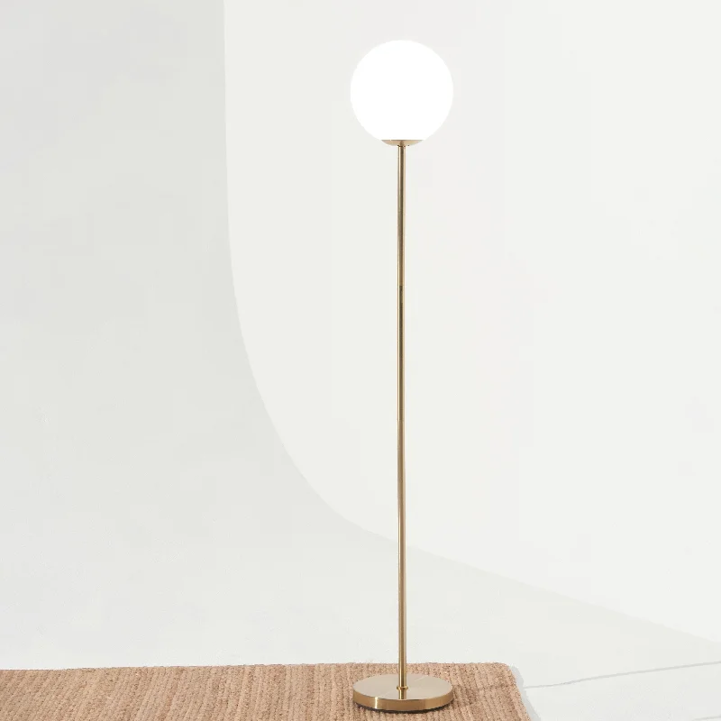 Fabric Floor Lamp with a Linen Shade for a Relaxed AestheticBrightech Luna 65 in. Antique Brass Modern LED Super Bright Floor Lamp with Frosted White Glass Globe Shade