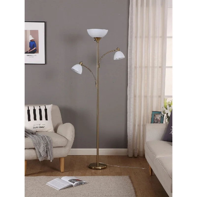 Wood Floor Lamp with Natural Grain for a Warm and Organic FeelBrightech Sky Dome Double 72 in. Antique Brass Industrial 3-Light 3-Way Dimming LED Floor Lamp with 3 White Plastic Bowl Shades