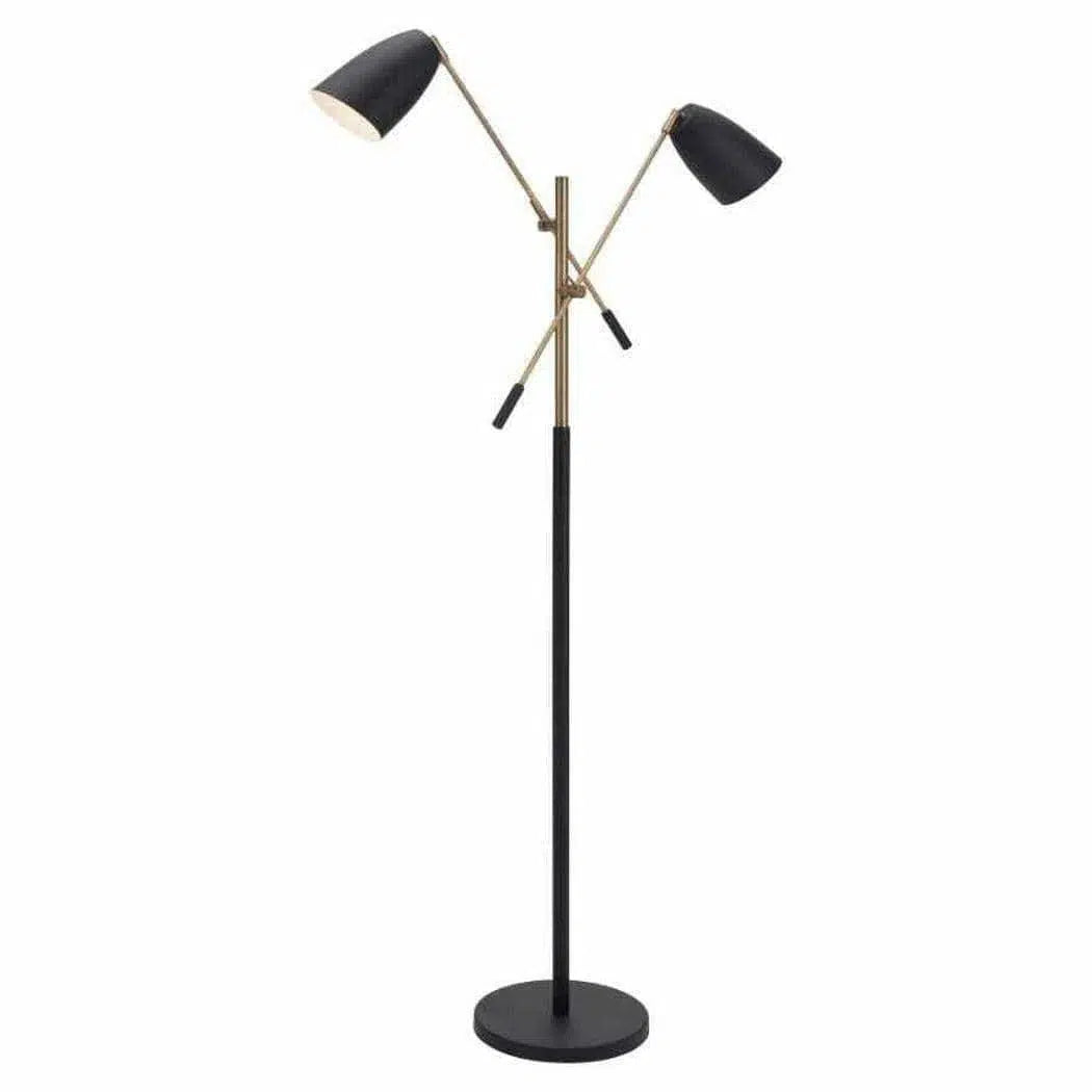 Glass Floor Lamp with Frosted Shades for Soft Diffused LightTanner Floor Lamp Matte Black & Brass