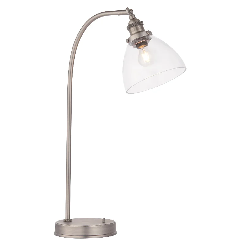 Bohemian Inspired Floor Lamp for Eclectic Home DecorHAN Brushed Silver Table Lamp with Clear Glass Shade - ID 13012