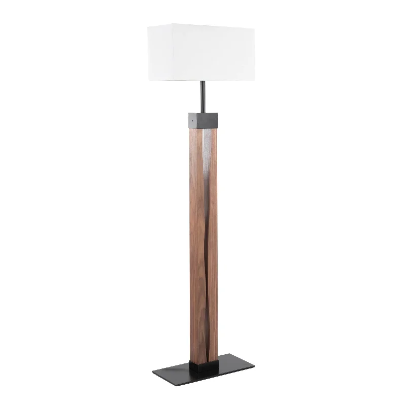 Glass Floor Lamp with Frosted Shades for Soft Diffused LightLive Edge Contemporary Floor Lamp in Black Steel and Walnut Wood with White Shade by LumiSource