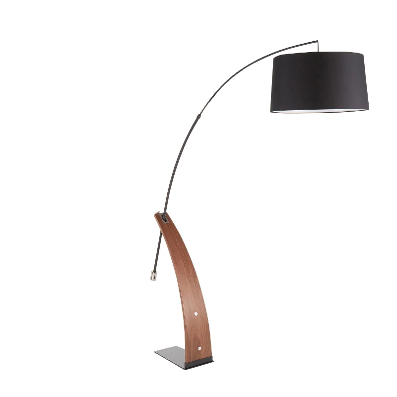 USB Charging Port Floor Lamp for Convenient Device ChargingRobyn Mid-Century Modern Floor Lamp in Walnut Wood and Black Linen Shade by LumiSource