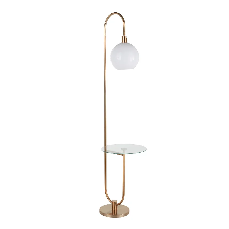 Adjustable Height Floor Lamp for Versatile Lighting NeedsTrombone Contemporary/Glam Floor Lamp in Gold Metal with Clear Glass Shelf by LumiSource