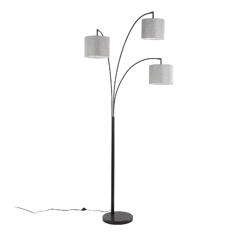 Modern Minimalist Floor Lamp for Contemporary Living RoomsWillow Contemporary Floor Lamp in Black Steel, Black Marble, and Grey Linen by LumiSource