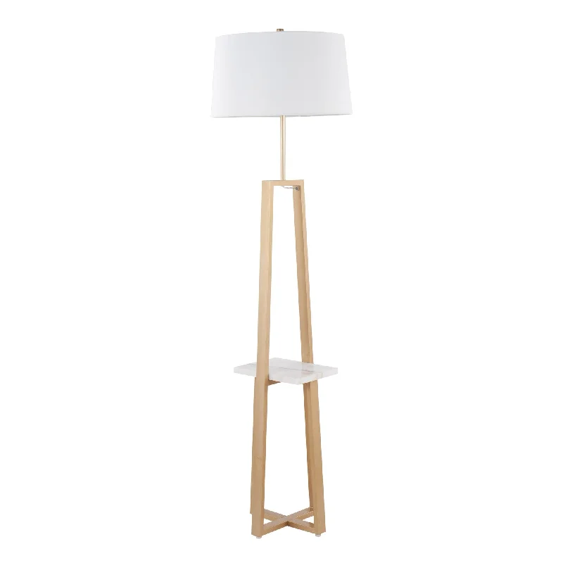 Adjustable Height Floor Lamp for Versatile Lighting NeedsCosmo Shelf Contemporary/Glam Floor Lamp in White Marble and Gold Metal with White Linen Shade by LumiSource