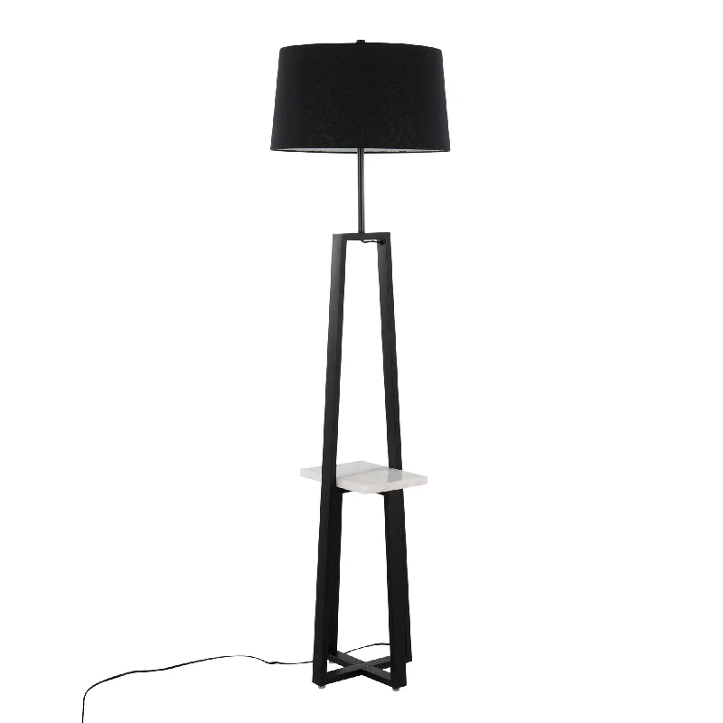  Way Switch Floor Lamp for Multiple Light Intensity LevelsCosmo Shelf Contemporary/Glam Floor Lamp in White Marble and Black Metal with Black Linen Shade by LumiSource