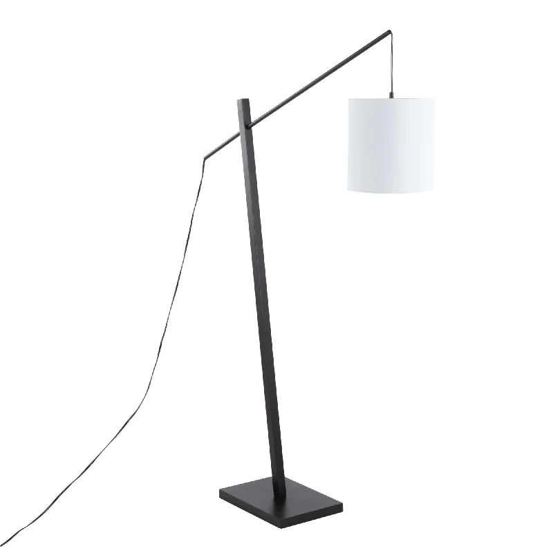 Adjustable Height Floor Lamp for Versatile Lighting NeedsArturo Contemporary Floor Lamp in Black Wood and Black Steel with White Fabric Shade by LumiSource