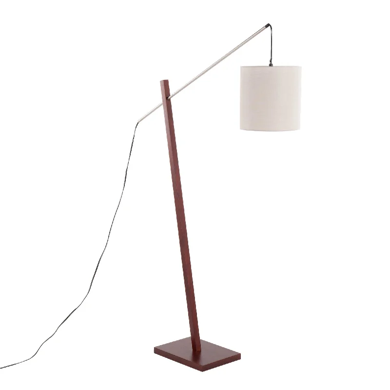 Fabric Floor Lamp with a Linen Shade for a Relaxed AestheticArturo Contemporary Floor Lamp in Walnut Wood and Satin Nickel with Grey Fabric Shade by LumiSource