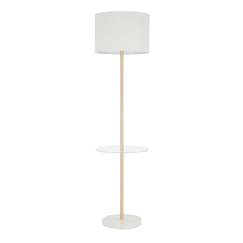 Smart Floor Lamp with Voice Control and Bluetooth ConnectivityChloe Contemporary Shelf Floor Lamp in White Marble Base, Clear Glass Shelf and White Linen Shade by LumiSource