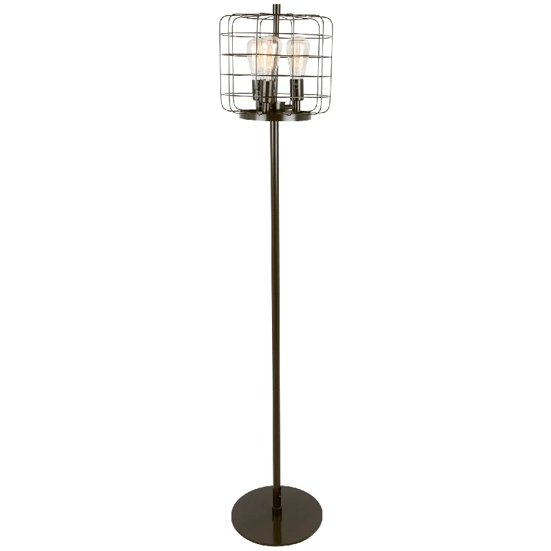 Glass Floor Lamp with Frosted Shades for Soft Diffused LightIndy Cage Industrial Floor Lamp in Antique by LumiSource