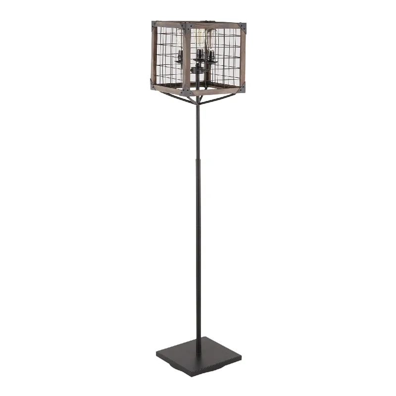 Metal Floor Lamp with a Matte Black Finish for a Sleek LookOrleans Industrial Floor Lamp in Black Metal with Wooden Wire Crate Shade by LumiSource