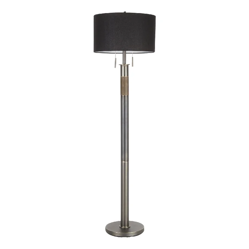 Marble Base Floor Lamp for a Touch of LuxuryTrophy Industrial Floor Lamp in Gun Metal with Black Linen Shade by LumiSource