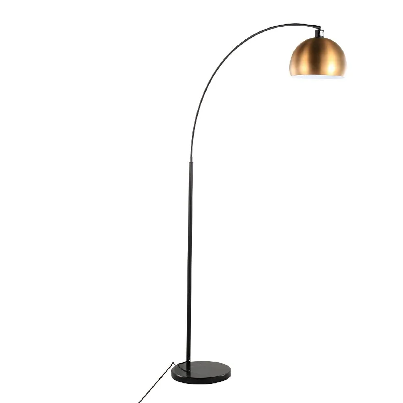 USB Charging Port Floor Lamp for Convenient Device ChargingMarch Contemporary Floor Lamp in Black Marble and Black Metal with Antique Brass Metal Shade by LumiSource