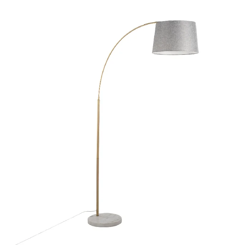 Marble Base Floor Lamp for a Touch of LuxuryMarch Contemporary Floor Lamp in White Marble and Antique Brass Metal with Grey Linen Shade by LumiSource