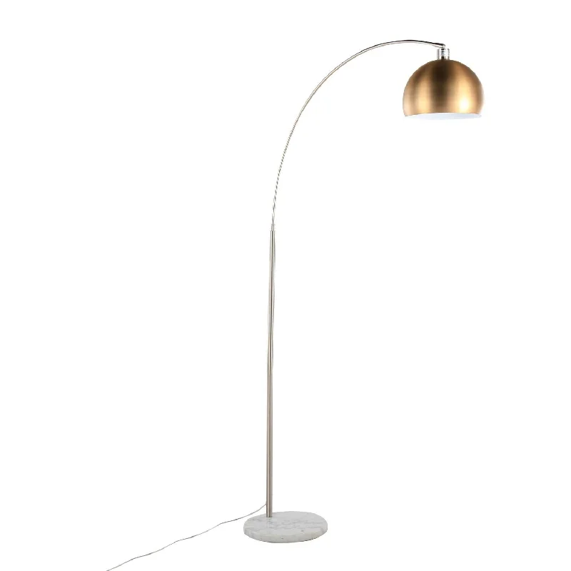 Fabric Floor Lamp with a Linen Shade for a Relaxed AestheticMarch Contemporary Floor Lamp in White Marble and Nickel with Antique Brass Metal Shade by LumiSource