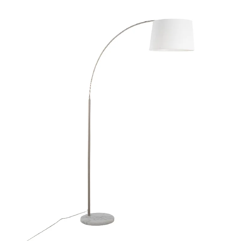 USB Charging Port Floor Lamp for Convenient Device ChargingMarch Contemporary Floor Lamp in White Marble and Nickel with White Linen Shade by LumiSource