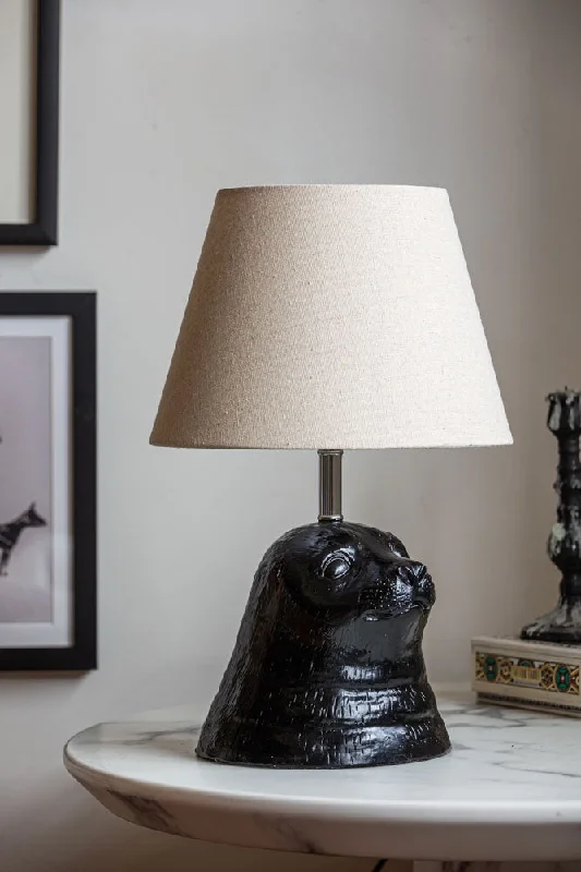 fabric table lamps with a linen shade for a relaxed and breathable lookStanley The Black Seal Table Lamp With Linen Shade