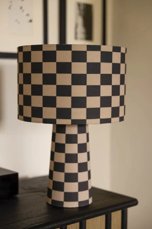 victorian style table lamps with ornate details for traditional homesCharcoal & Natural Checkerboard Table Lamp