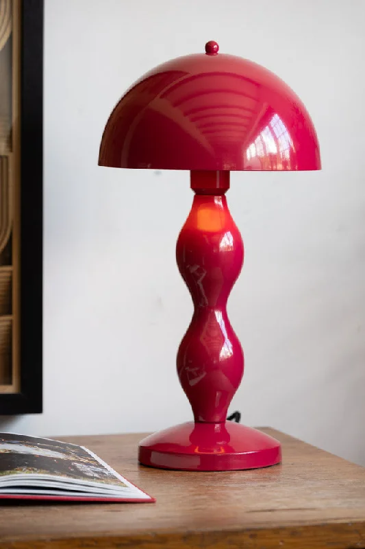 bohemian table lamps with colorful patterns for eclectic bedroomsRaspberry Red Wavy Retro Table Lamp